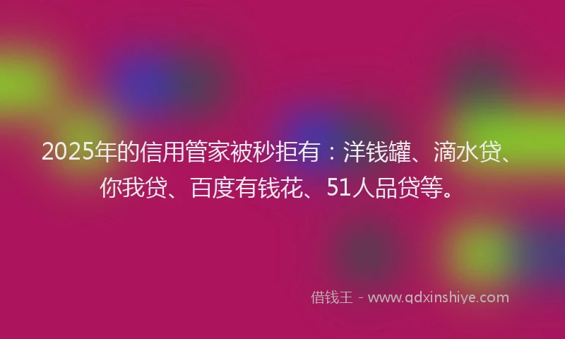2025年的信用管家被秒拒有：洋钱罐、滴水贷、你我贷、百度有钱花、51人品贷等。