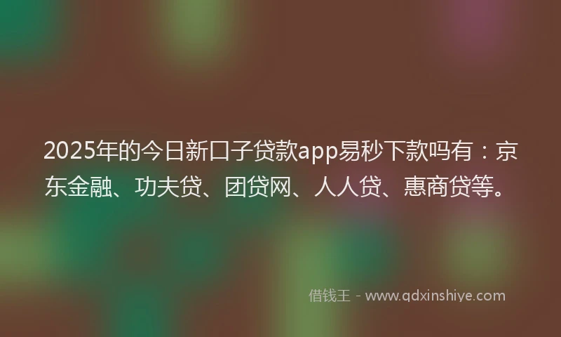 2025年的今日新口子贷款app易秒下款吗有：京东金融、功夫贷、团贷网、人人贷、惠商贷等。