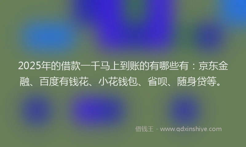 2025年的借款一千马上到账的有哪些有：京东金融、百度有钱花、小花钱包、省呗、随身贷等。