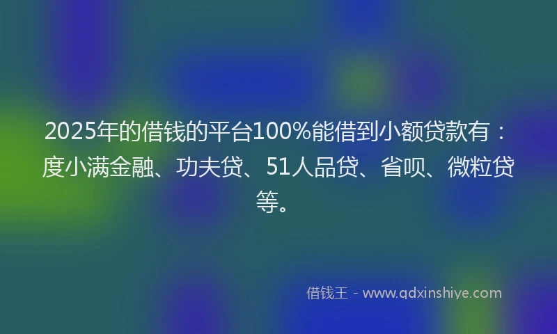 2025年的借钱的平台100%能借到小额贷款有：度小满金融、功夫贷、51人品贷、省呗、微粒贷等。