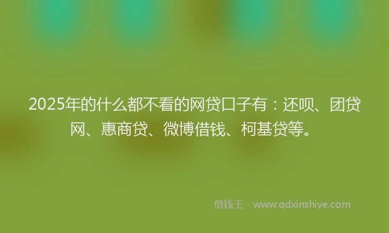 2025年的什么都不看的网贷口子有：还呗、团贷网、惠商贷、微博借钱、柯基贷等。