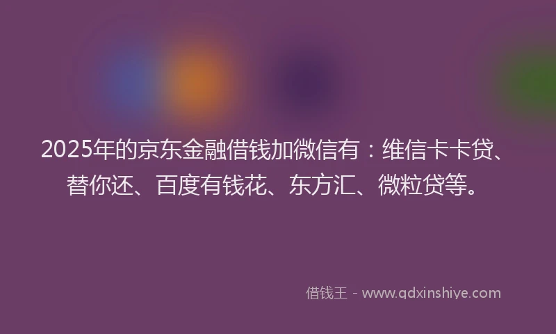 2025年的京东金融借钱加微信有：维信卡卡贷、替你还、百度有钱花、东方汇、微粒贷等。