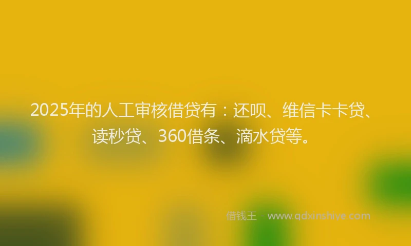 2025年的人工审核借贷有：还呗、维信卡卡贷、读秒贷、360借条、滴水贷等。