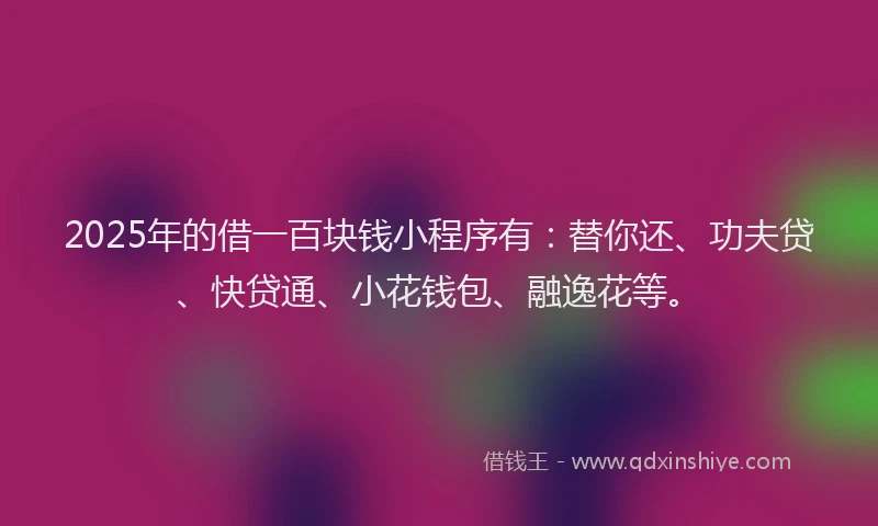 2025年的借一百块钱小程序有：替你还、功夫贷、快贷通、小花钱包、融逸花等。