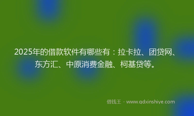 2025年的借款软件有哪些有：拉卡拉、团贷网、东方汇、中原消费金融、柯基贷等。