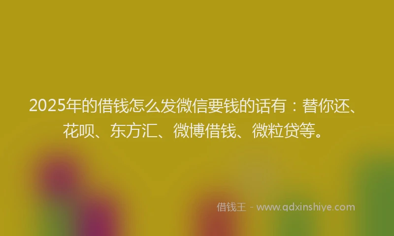 2025年的借钱怎么发微信要钱的话有：替你还、花呗、东方汇、微博借钱、微粒贷等。