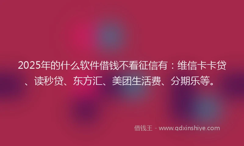 2025年的什么软件借钱不看征信有：维信卡卡贷、读秒贷、东方汇、美团生活费、分期乐等。