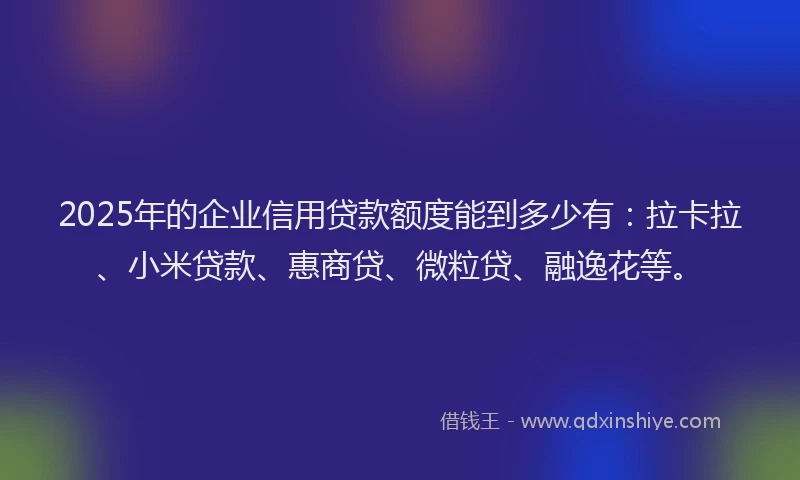 2025年的企业信用贷款额度能到多少有：拉卡拉、小米贷款、惠商贷、微粒贷、融逸花等。