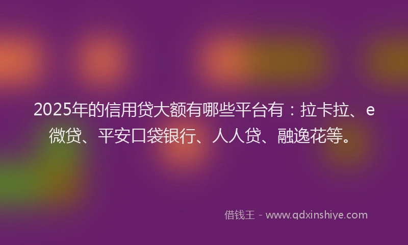 2025年的信用贷大额有哪些平台有：拉卡拉、e微贷、平安口袋银行、人人贷、融逸花等。