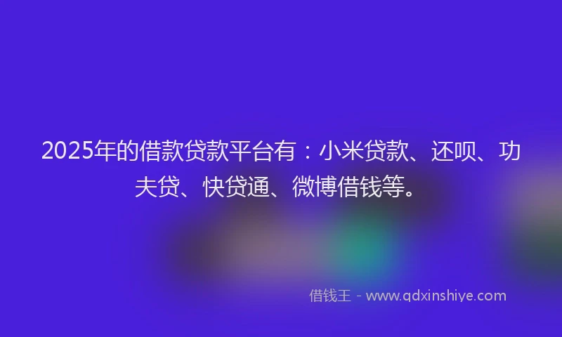 2025年的借款贷款平台有：小米贷款、还呗、功夫贷、快贷通、微博借钱等。