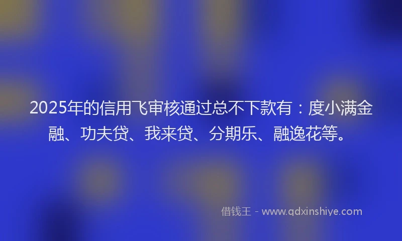 2025年的信用飞审核通过总不下款有：度小满金融、功夫贷、我来贷、分期乐、融逸花等。