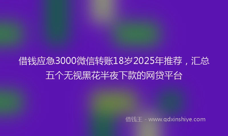 借钱应急3000微信转账18岁2025年推荐，汇总五个无视黑花半夜下款的网贷平台