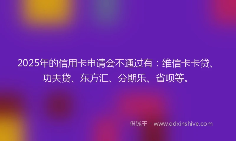 2025年的信用卡申请会不通过有：维信卡卡贷、功夫贷、东方汇、分期乐、省呗等。