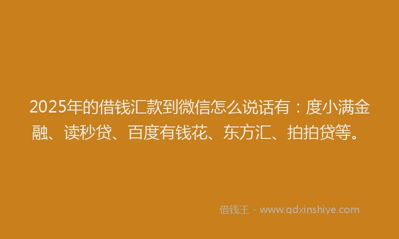 2025年的借钱汇款到微信怎么说话有：度小满金融、读秒贷、百度有钱花、东方汇、拍拍贷等。
