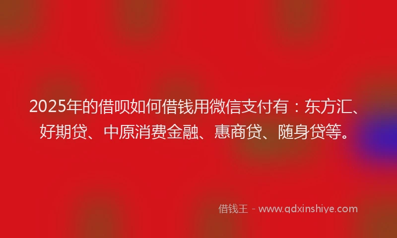 2025年的借呗如何借钱用微信支付有：东方汇、好期贷、中原消费金融、惠商贷、随身贷等。