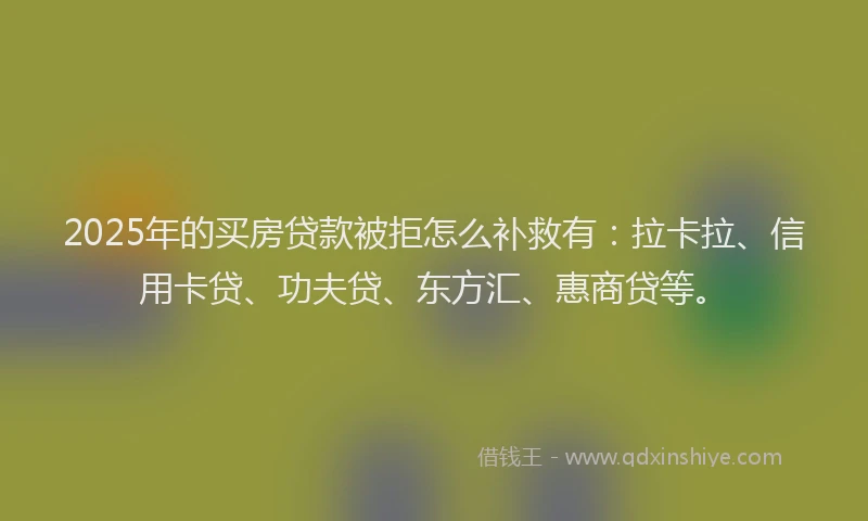 2025年的买房贷款被拒怎么补救有：拉卡拉、信用卡贷、功夫贷、东方汇、惠商贷等。