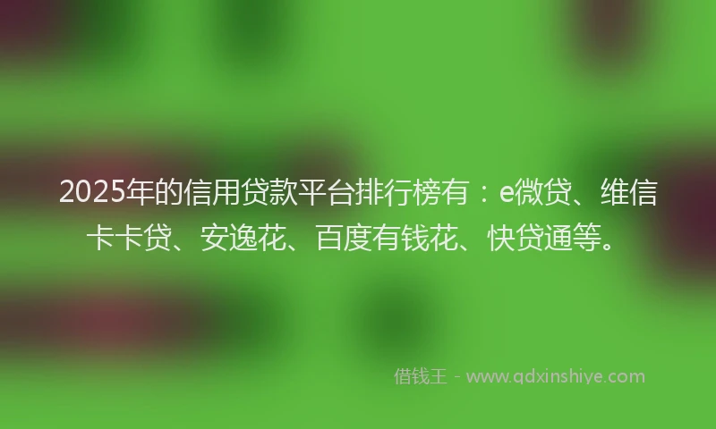 2025年的信用贷款平台排行榜有：e微贷、维信卡卡贷、安逸花、百度有钱花、快贷通等。