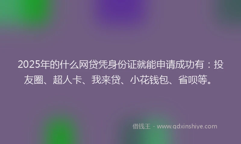 2025年的什么网贷凭身份证就能申请成功有：投友圈、超人卡、我来贷、小花钱包、省呗等。