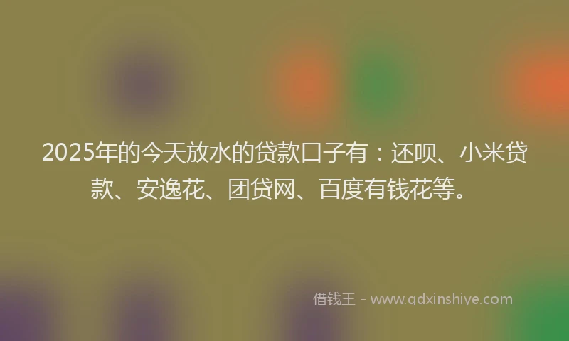 2025年的今天放水的贷款口子有：还呗、小米贷款、安逸花、团贷网、百度有钱花等。