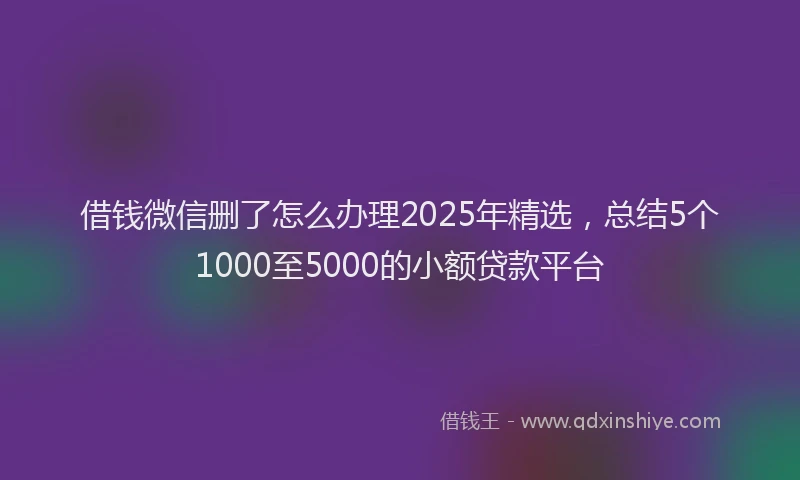 借钱微信删了怎么办理2025年精选，总结5个1000至5000的小额贷款平台