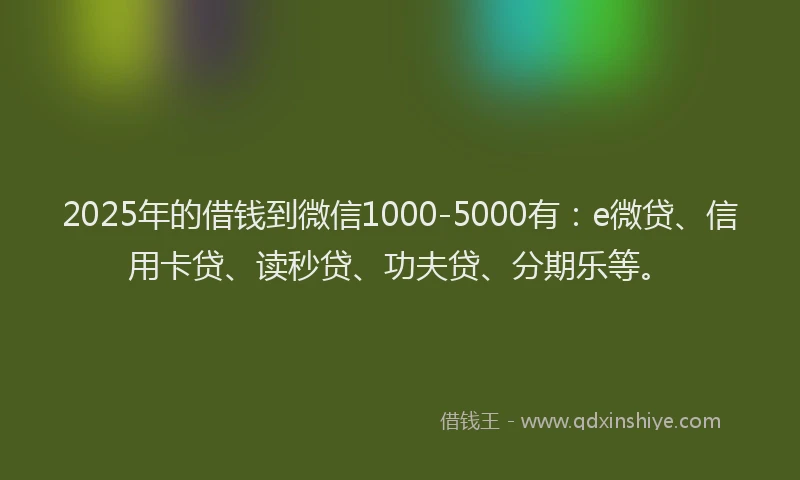 2025年的借钱到微信1000-5000有：e微贷、信用卡贷、读秒贷、功夫贷、分期乐等。