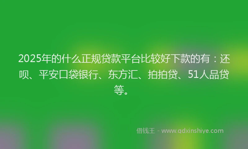 2025年的什么正规贷款平台比较好下款的有：还呗、平安口袋银行、东方汇、拍拍贷、51人品贷等。