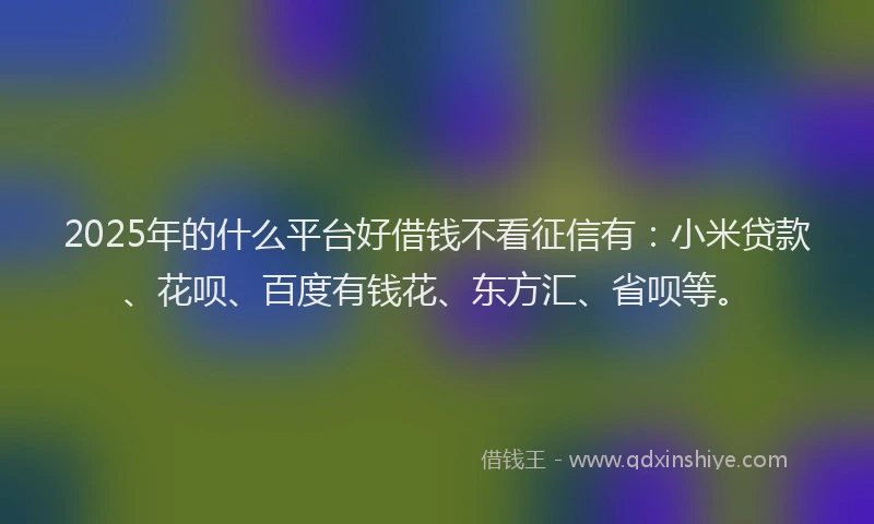 2025年的什么平台好借钱不看征信有：小米贷款、花呗、百度有钱花、东方汇、省呗等。