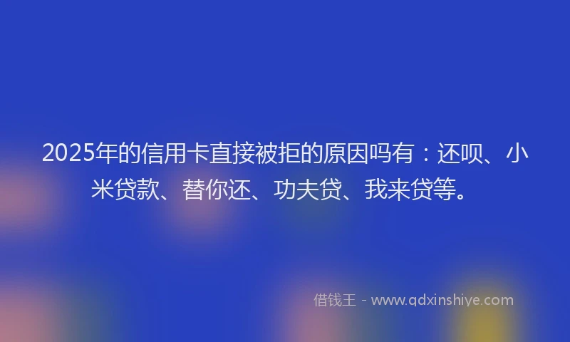 2025年的信用卡直接被拒的原因吗有：还呗、小米贷款、替你还、功夫贷、我来贷等。