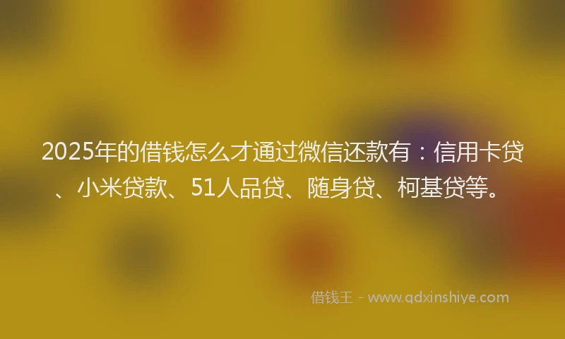 2025年的借钱怎么才通过微信还款有：信用卡贷、小米贷款、51人品贷、随身贷、柯基贷等。