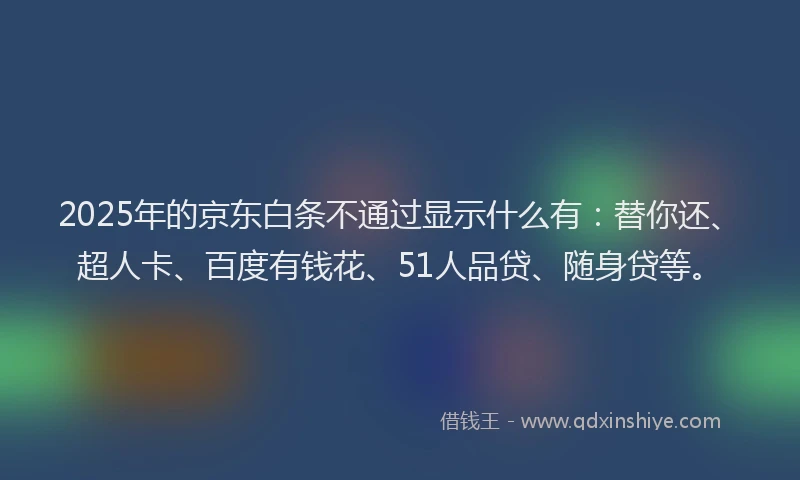 2025年的京东白条不通过显示什么有：替你还、超人卡、百度有钱花、51人品贷、随身贷等。