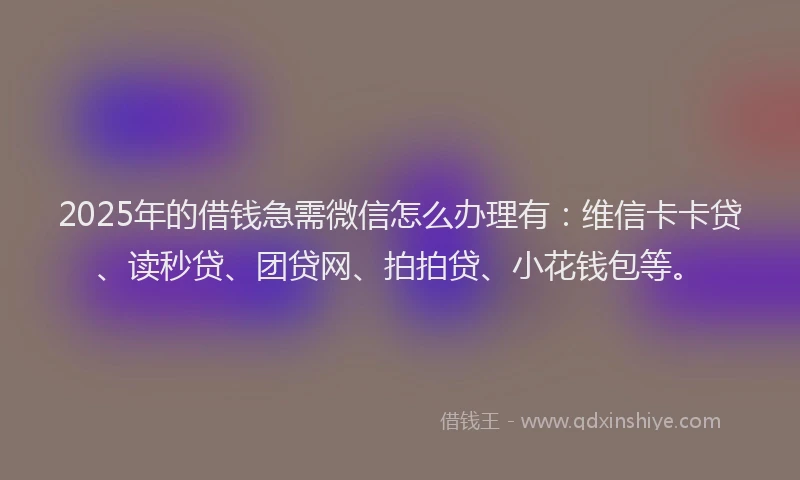 2025年的借钱急需微信怎么办理有：维信卡卡贷、读秒贷、团贷网、拍拍贷、小花钱包等。