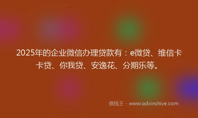 2025年的企业微信办理贷款有：e微贷、维信卡卡贷、你我贷、安逸花、分期乐等。