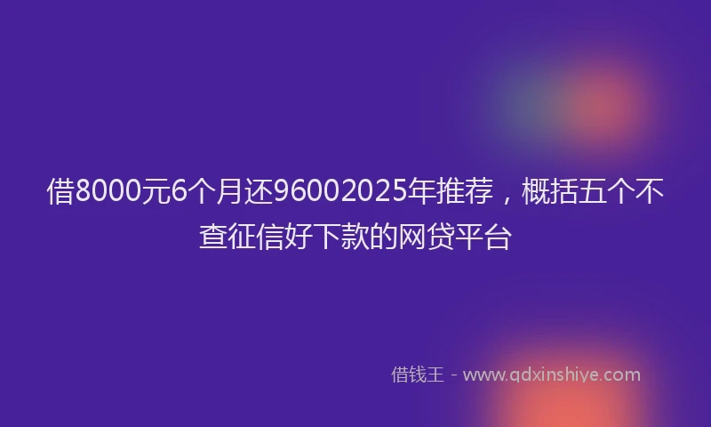 借8000元6个月还96002025年推荐，概括五个不查征信好下款的网贷平台