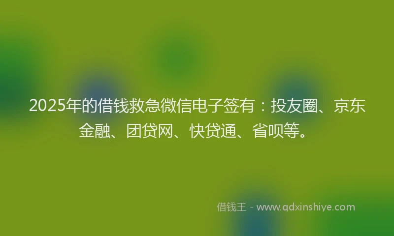 2025年的借钱救急微信电子签有：投友圈、京东金融、团贷网、快贷通、省呗等。