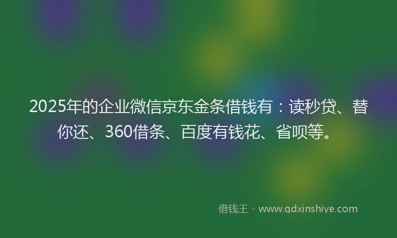 2025年的企业微信京东金条借钱有：读秒贷、替你还、360借条、百度有钱花、省呗等。