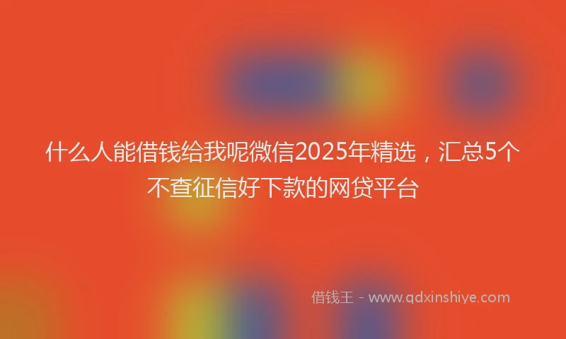 什么人能借钱给我呢微信2025年精选，汇总5个不查征信好下款的网贷平台