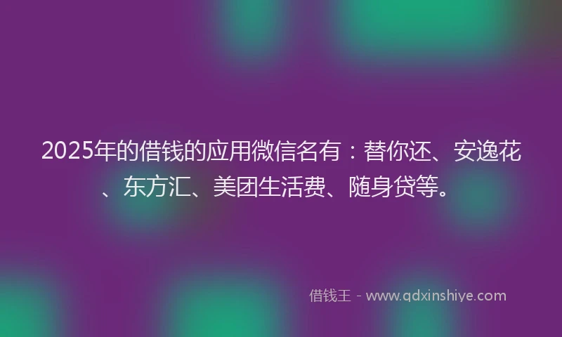 2025年的借钱的应用微信名有：替你还、安逸花、东方汇、美团生活费、随身贷等。