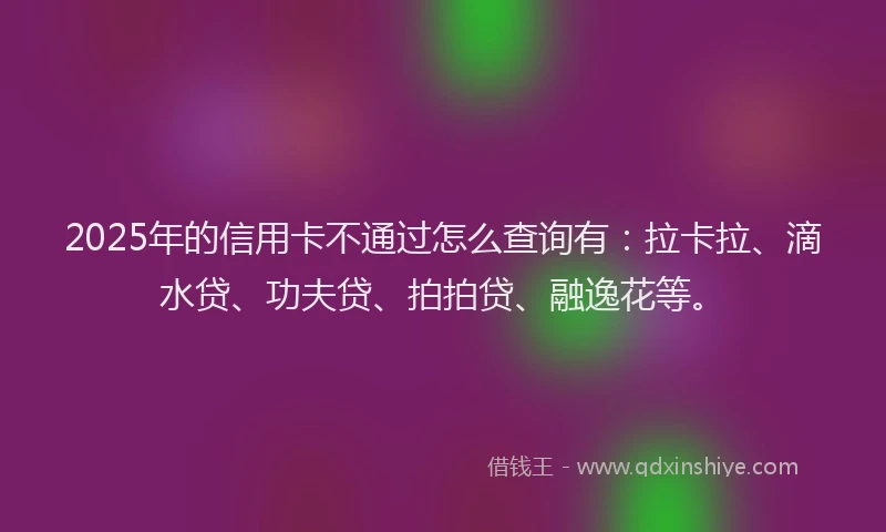 2025年的信用卡不通过怎么查询有：拉卡拉、滴水贷、功夫贷、拍拍贷、融逸花等。