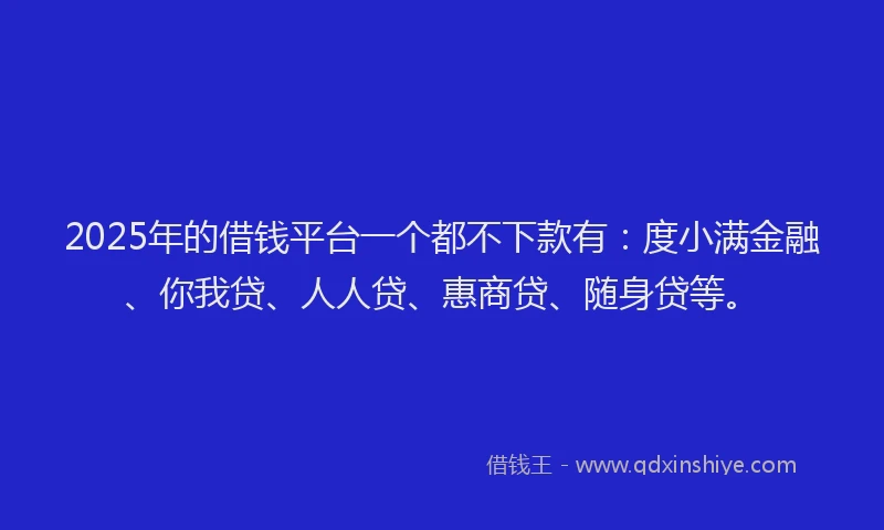2025年的借钱平台一个都不下款有：度小满金融、你我贷、人人贷、惠商贷、随身贷等。