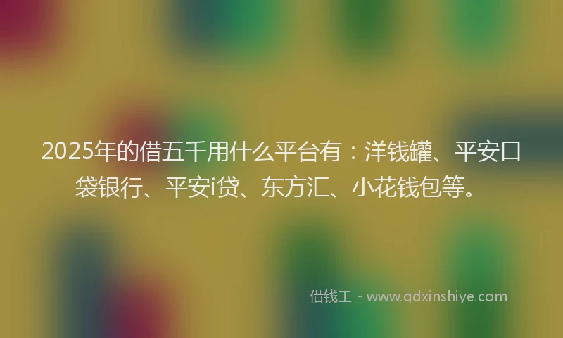2025年的借五千用什么平台有：洋钱罐、平安口袋银行、平安i贷、东方汇、小花钱包等。