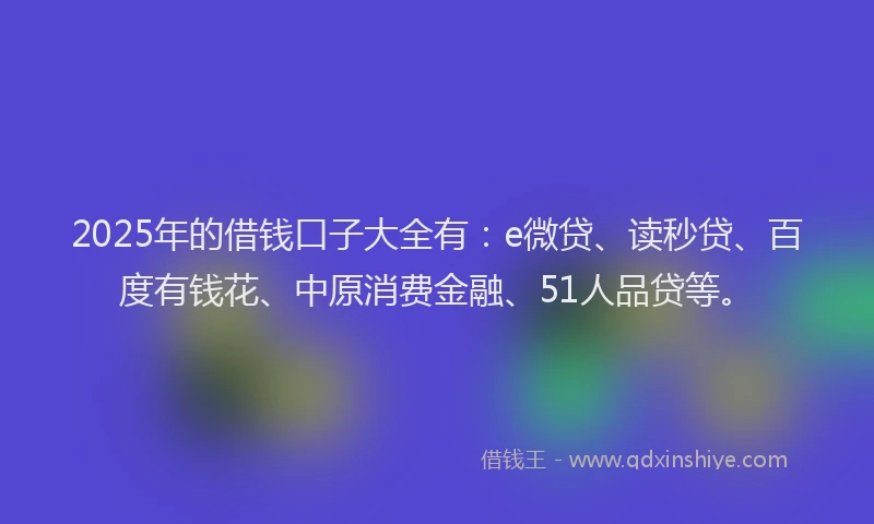 2025年的借钱口子大全有：e微贷、读秒贷、百度有钱花、中原消费金融、51人品贷等。
