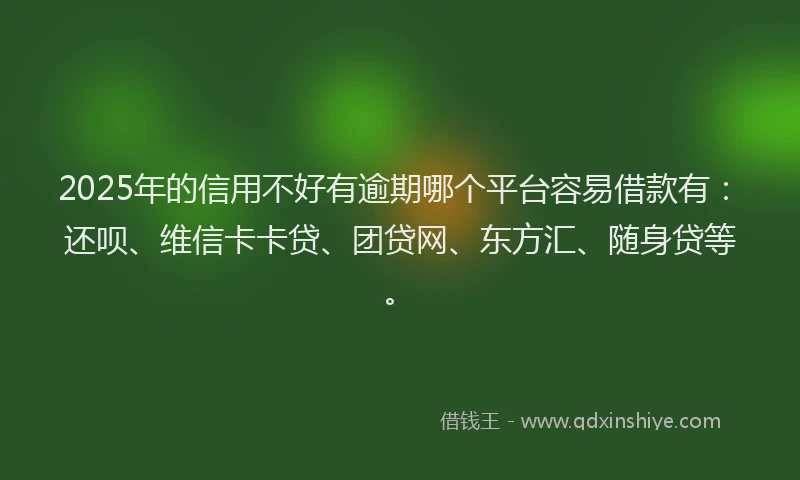 2025年的信用不好有逾期哪个平台容易借款有：还呗、维信卡卡贷、团贷网、东方汇、随身贷等。