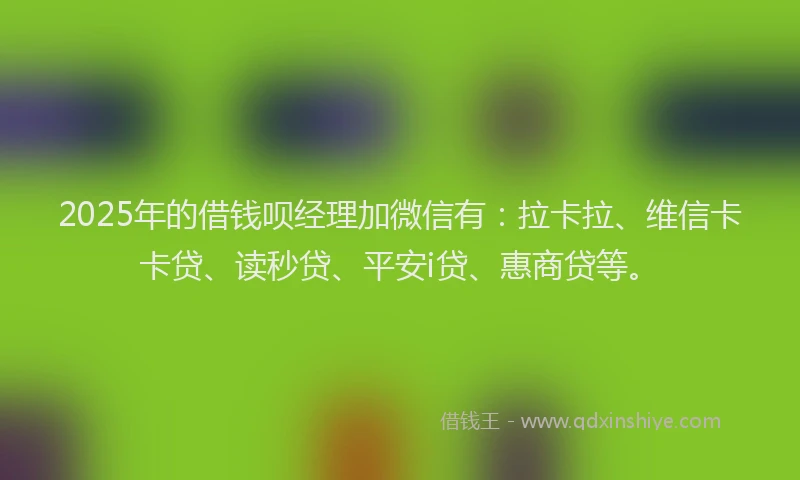 2025年的借钱呗经理加微信有：拉卡拉、维信卡卡贷、读秒贷、平安i贷、惠商贷等。