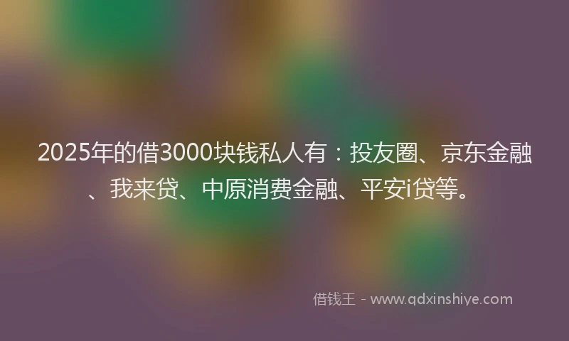 2025年的借3000块钱私人有：投友圈、京东金融、我来贷、中原消费金融、平安i贷等。
