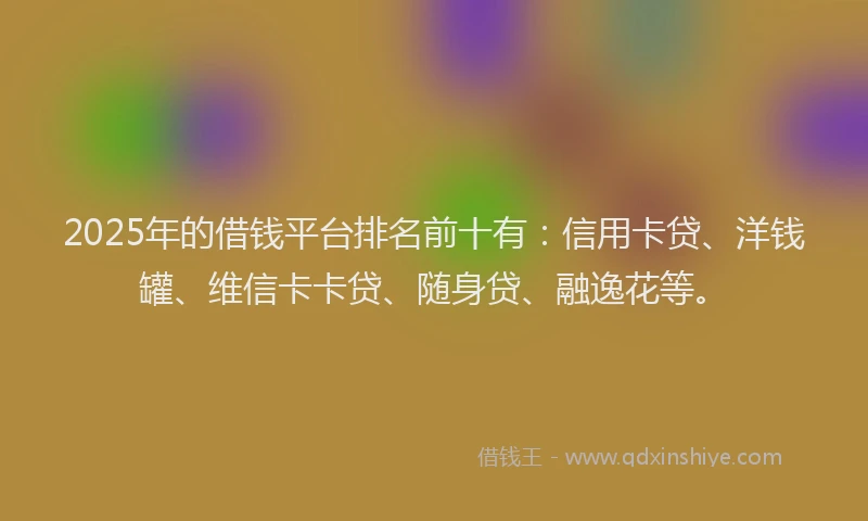 2025年的借钱平台排名前十有：信用卡贷、洋钱罐、维信卡卡贷、随身贷、融逸花等。