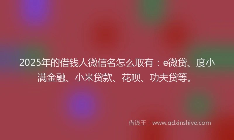 2025年的借钱人微信名怎么取有：e微贷、度小满金融、小米贷款、花呗、功夫贷等。