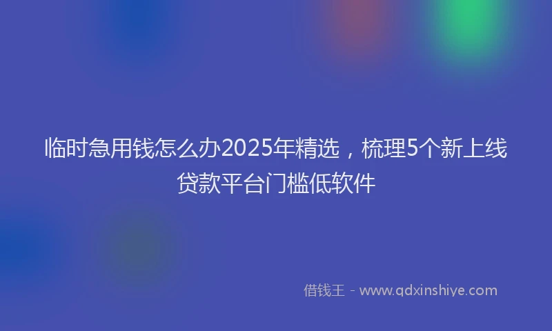 临时急用钱怎么办2025年精选，梳理5个新上线贷款平台门槛低软件