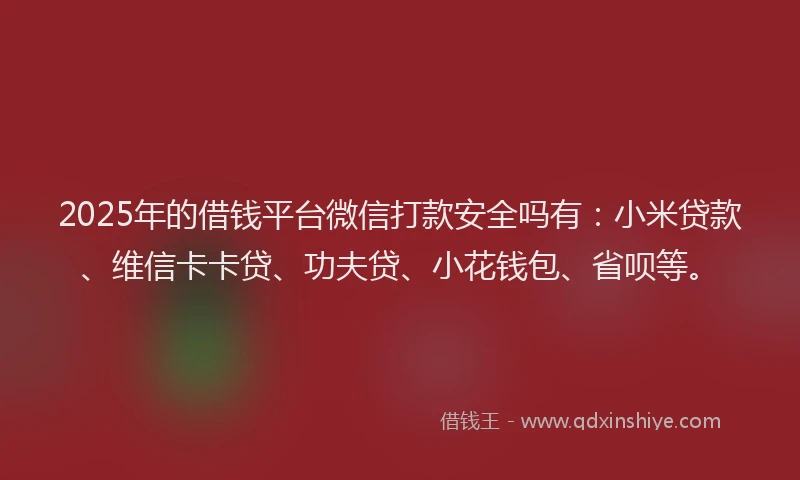 2025年的借钱平台微信打款安全吗有：小米贷款、维信卡卡贷、功夫贷、小花钱包、省呗等。