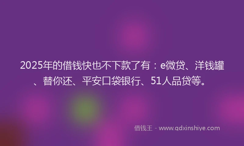 2025年的借钱快也不下款了有：e微贷、洋钱罐、替你还、平安口袋银行、51人品贷等。