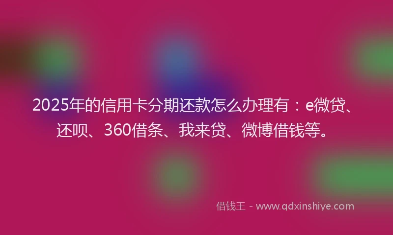 2025年的信用卡分期还款怎么办理有：e微贷、还呗、360借条、我来贷、微博借钱等。